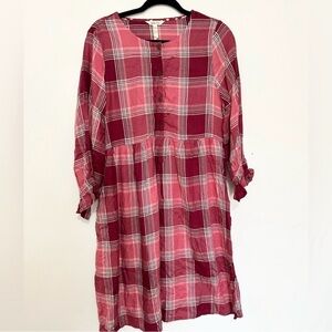 Matilda Jane Red Pink White Dress Plaid Flannel Button-Down Dress L
